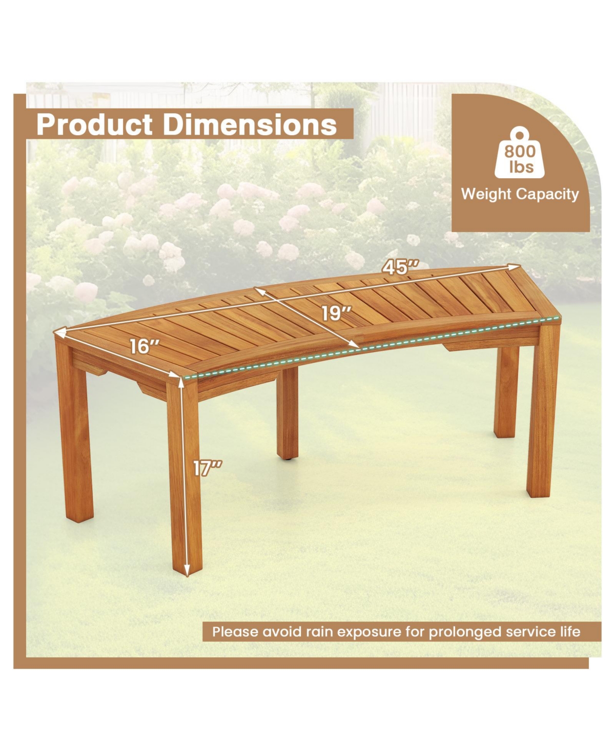 Slickblue 2-Person Acacia Wood Outdoor Bench with Curved Design