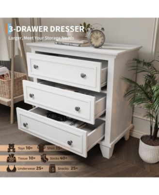 3 Drawer Dresser, Wooden Storage Chest of Drawers with Exquisite Metal Handles, Small Storage Cabinet, Modern Design Dresser