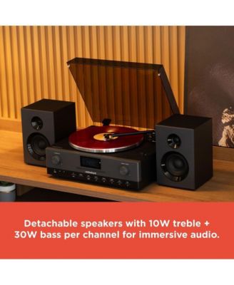 RadioShack Turntable With Professional Style 4001798: 3-Speed Vinyl Record Player FM, CD Player, USB, Bluetooth, Two Detachable Speakers Included