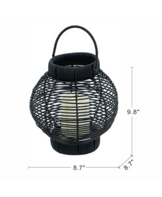 8.7x8.7x9.8" Black Poly Rattan Lantern With White LED