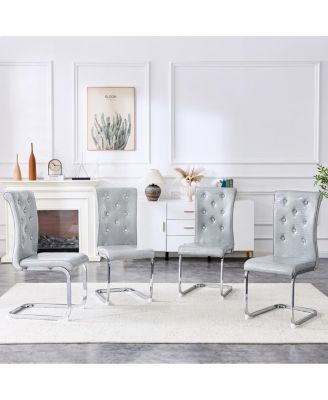 Set of 4 Retro Alligator Upholstered Dining Chairs with Crystal Buckle & Faux Leather