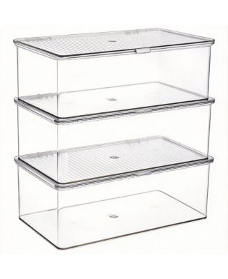 Set of 3 Clear Acrylic Storage Bins with Hinged Lid for Home & Office 3 Pack