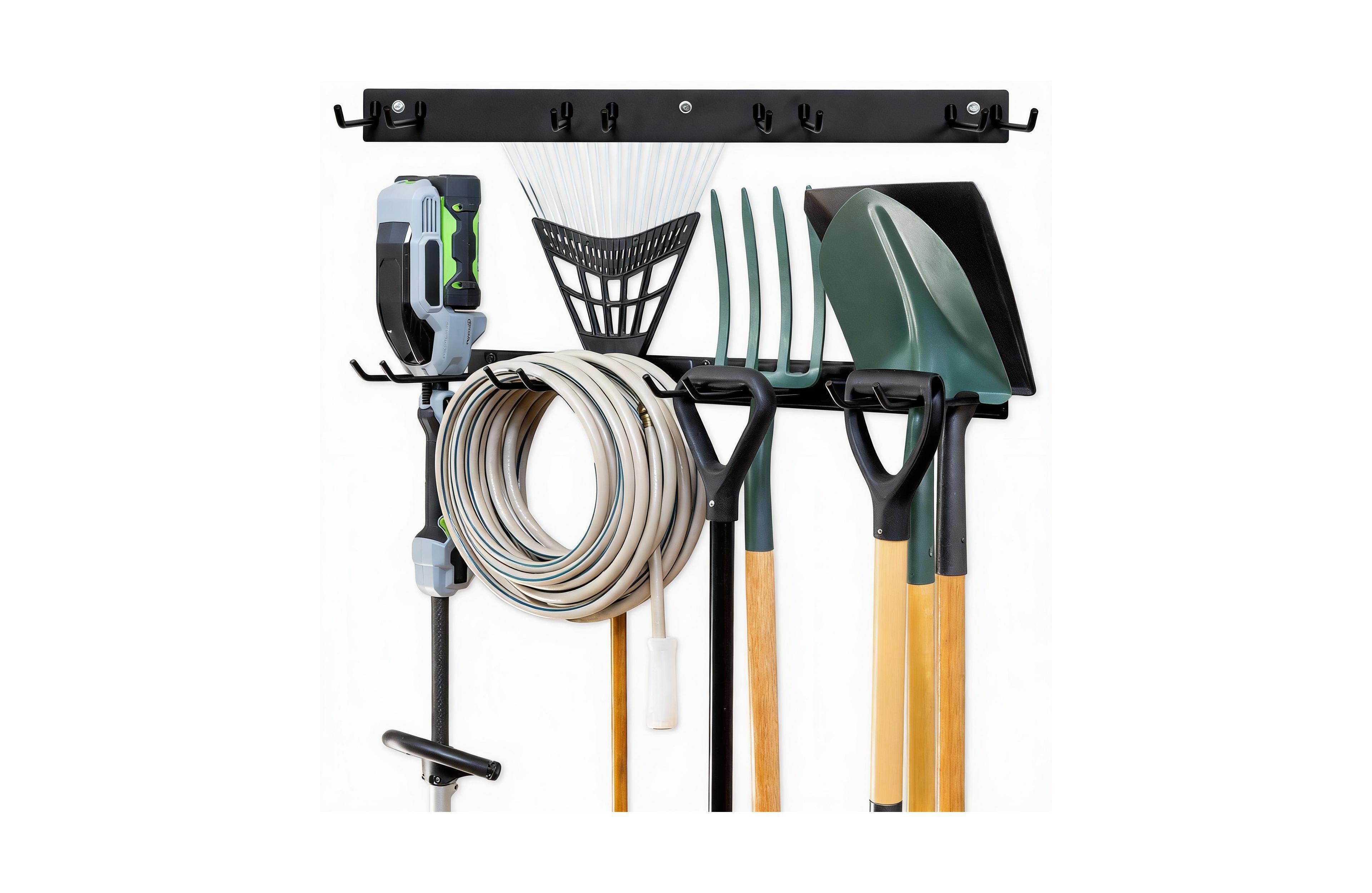 Yigii Wall-Mounted Garden Tool Rack - Heavy Duty Steel, 4 Hooks, 250lb Capacity