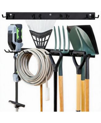 YIGII Wall-Mounted Garden Tool Rack - Heavy Duty Steel, 4 Hooks, 250lb ...