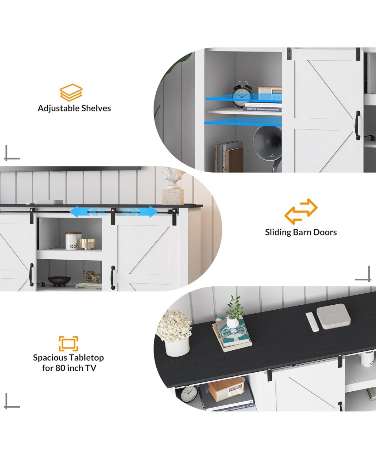gaomon Farmhouse Tv Stand for Televisions Up to 80 in, Sliding Barn Doors and Storage Cabinets Living Room