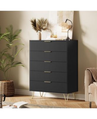 Fluted Dresser for Bedroom with 5 Drawers,32'' Wide Modern Chest of Wooden Drawers with Metal Handle,Wide Clothes Storage Organizer