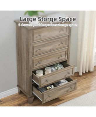5 Drawer Dresser for Bedroom, Drawer of Chest with Metal Handles, TV Stand, Closet Organizers and Storage Clothes