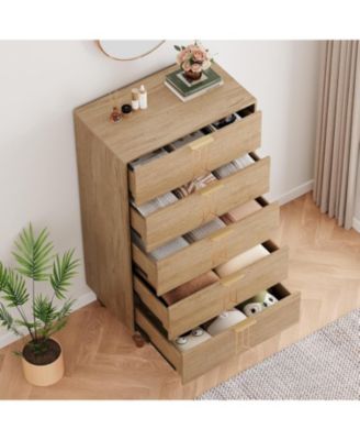 and Tall Wooden 5 Drawer Dresser with Vintage Pattern Design, Modern