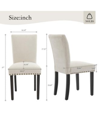 Set of 6 Linen Upholstered Parsons Dining Chairs, Nailhead Trim Design Kitchen & Dining Room Seating