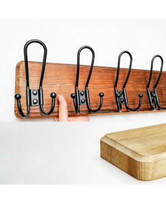 Heavy Duty Rustic Wall Coat Rack with 5 Wire Hooks