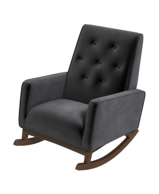 Elegant Demetrius Dark Grey Fabric Solid Wood Rocking Chair 300LBS Capacity for Living Room Nursery Bedroom Reading