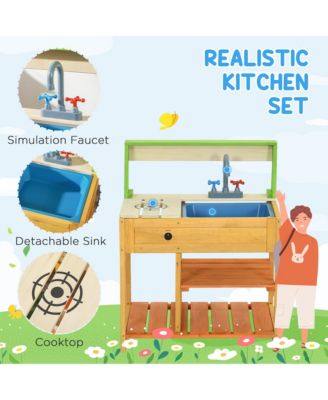 Outdoor Kids Mud Kitchen with Sink and Storage Shelves