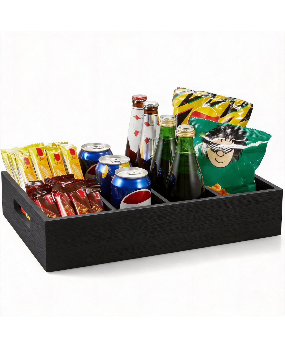 Yigii Wooden Snack Organizer with Removable Dividers for Countertop - Black