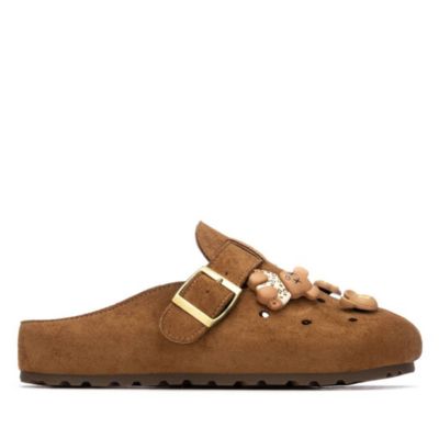 Women's Suede Clogs With Teddy Bear Charms