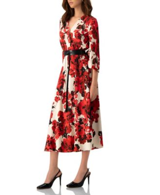 Women's Floral Maxi Wrap Dress with Belt