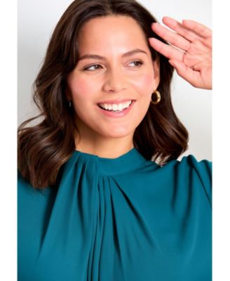 Women's Plus Size Twist Front Mockneck Flutter Sleeve Blouse