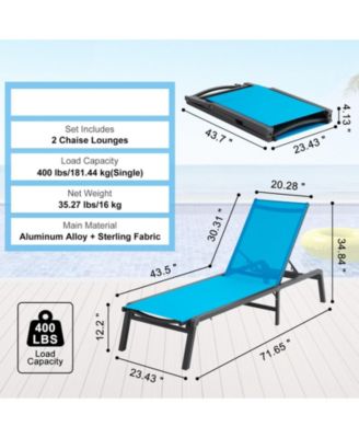 Chaise Lounge Chair Outdoor Patio Lounge Chair Adjustable 5-Position 2 pcs