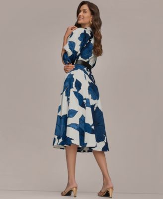 Women's Floral Belted A-Line Shirt Dress