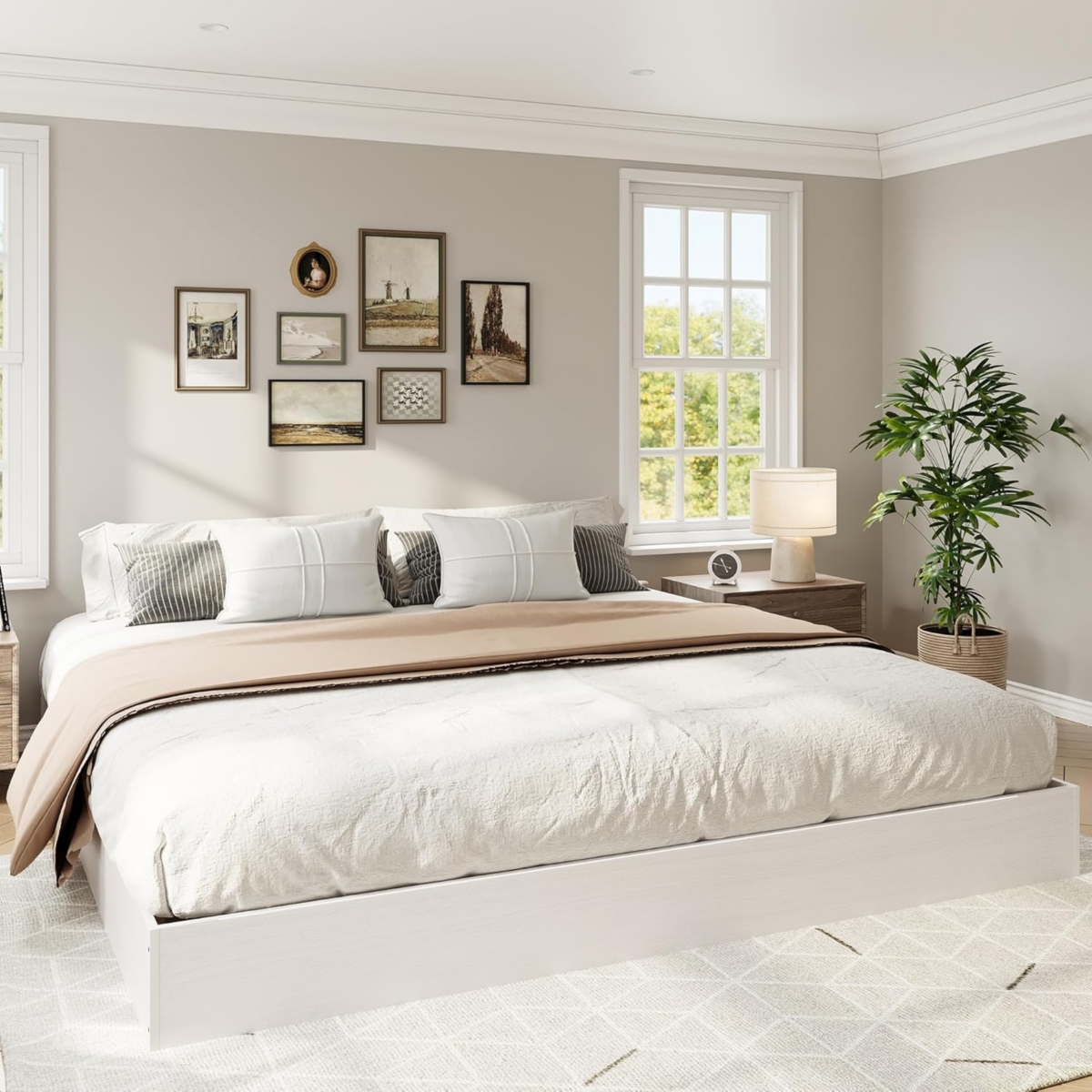 gaomon Wood Platform Bed with Sturdy Wooden Slats, Floor-Standing Frame, Modern Minimalist Design Space-Saving No Box Spring Needed