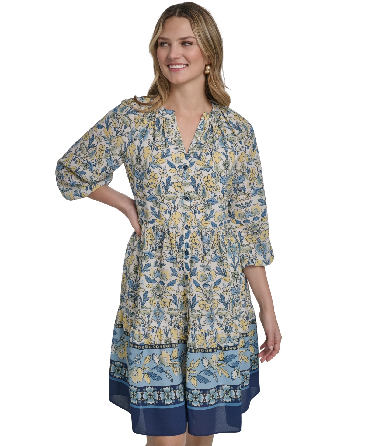 Jessica Howard Women's Button Placket Tiered Short Dress