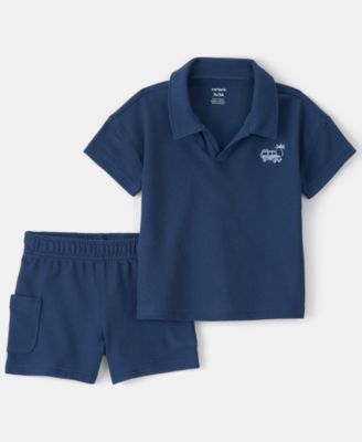 Boys' Toddler 2T-5T Car Collared Top and Shorts, 2-Piece Set