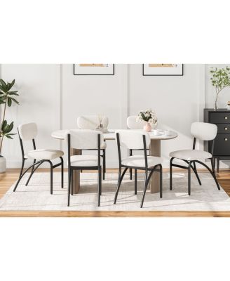 Set of 4 Modern Boucle Upholstered Dining Chairs, Metal Legs Kitchen Seating for Dining Room & Living Room