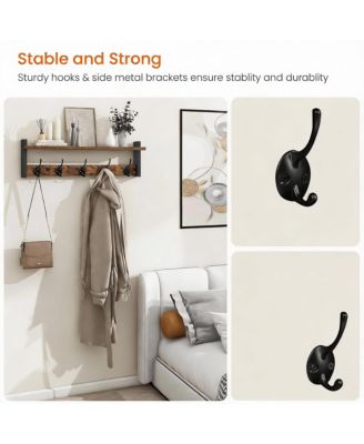 Rustic Brown & Black Wall Hook Rack with Shelf for Entryway, Hallway