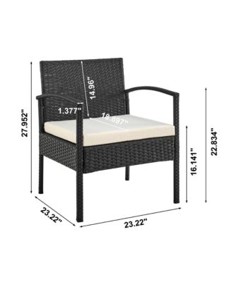 4 Piece Black and Cream Outdoor Conversation Patio Set with 2 Armchairs 1 Loveseat and Tempered Glass Coffee Table for Backyard Porch Garden