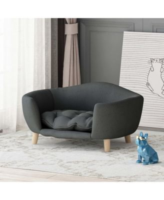 Small Dog Corduroy Sofa Bed - Elevated Frame with Supportive Foam, Dark Grey