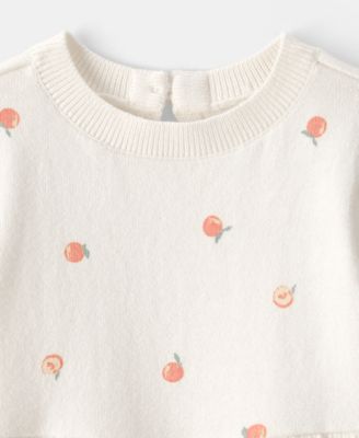 Baby Girls' Peach Print Short-Sleeve Romper