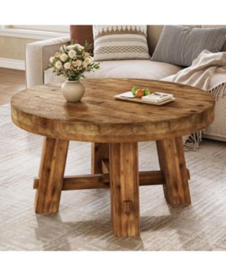 31.5-Inch Round Coffee Table, Solid Wood Center Table