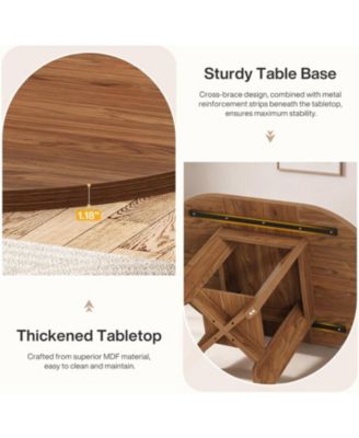 59-Inch Round Dining Table for 4-6, Modern Oval Kitchen Table with Storage Shelf for Dining Room, Living Room, Walnut