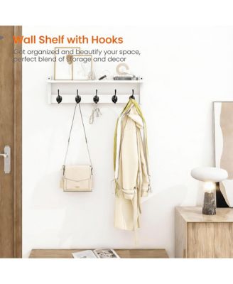 Particleboard Wall Coat Rack with Hooks & Shelf for Entryway Storage