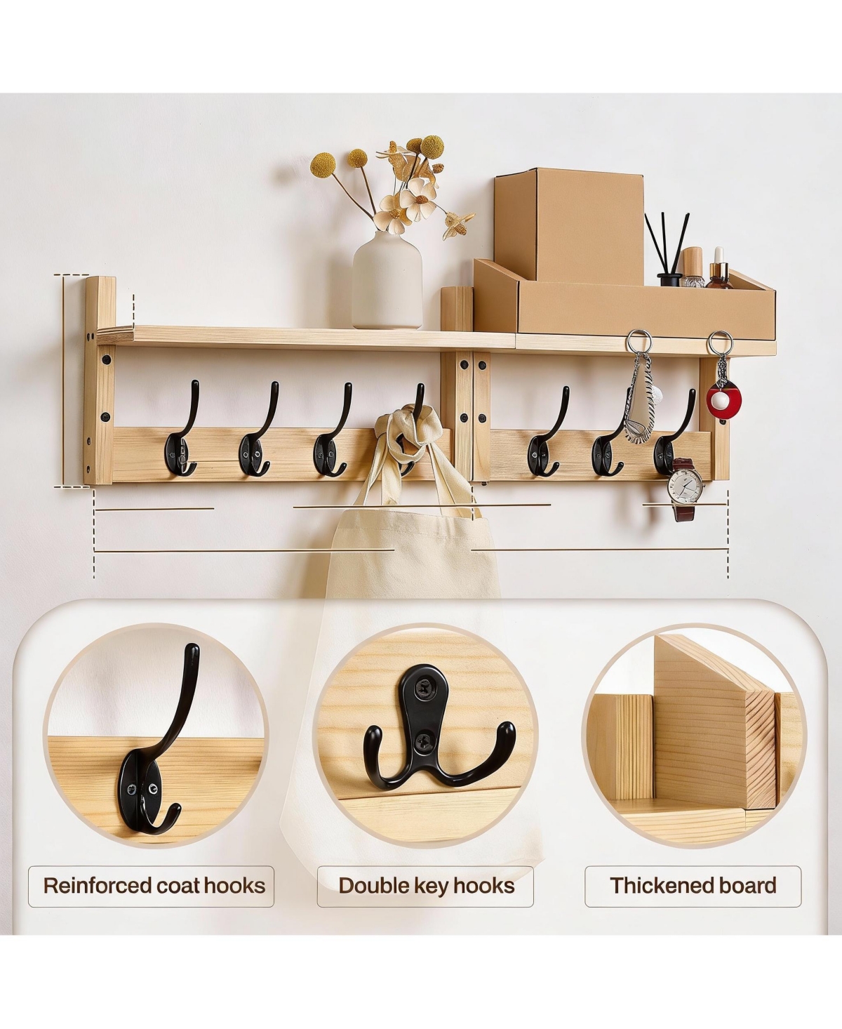 Yigii Wall Mounted Coat Rack with Hooks and Shelf for Entryway