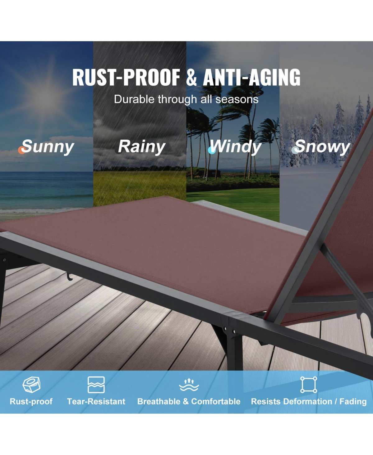 Slickblue Folding Aluminum Patio Chaise Lounge Chair for Pool and Beach