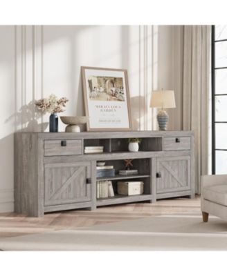 Farmhouse TV Stand for 75/80 Inch TVs, 70" Long Entertainment Center with 4 Storage Drawers & 3 Open Shelf