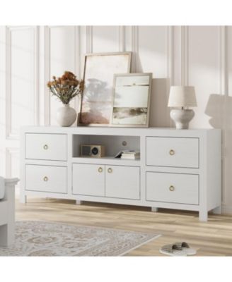 TV Entertainment Center with Storage, 6 Drawers, Farmhouse TV Stand for TVs Up to 80", Media Console Stands