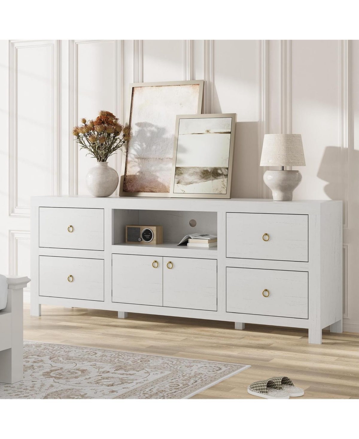 gaomon Tv Entertainment Center with Storage, 6 Drawers, Farmhouse Stand for TVs Up to 80", Media Console Stands