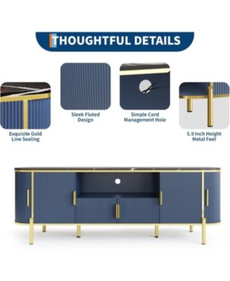 Luxury 70 in Fluted TV Stand with Faux Marble Top, Entertainment Center for TVs Up to 80 in