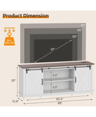 66" Farmhouse Home TV Stand for Up to 75" Television, Entertainment Center with Storage & Adjustable Shelf