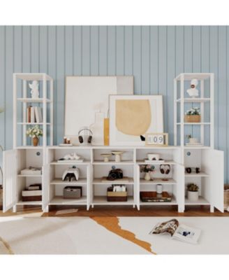 Farmhouse TV Stand for TVs Up to 70 in, Entertainment Center with Bookshelves, Media Center