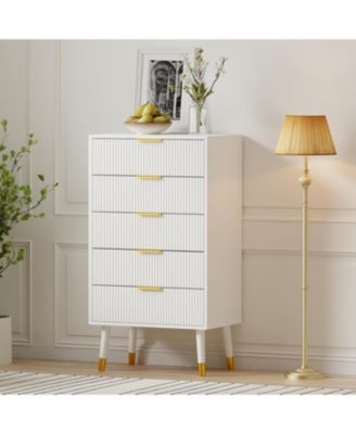 5-Drawer Modern Wooden Dresser for Bedroom, Chest of Drawers with Storage Cabinet Organizer Unit and Fluted Design