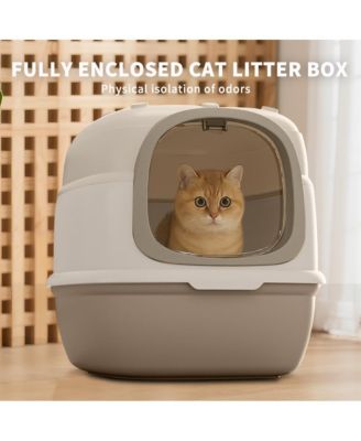 Beetle-Inspired Enclosed Cat Litter Box, Grey