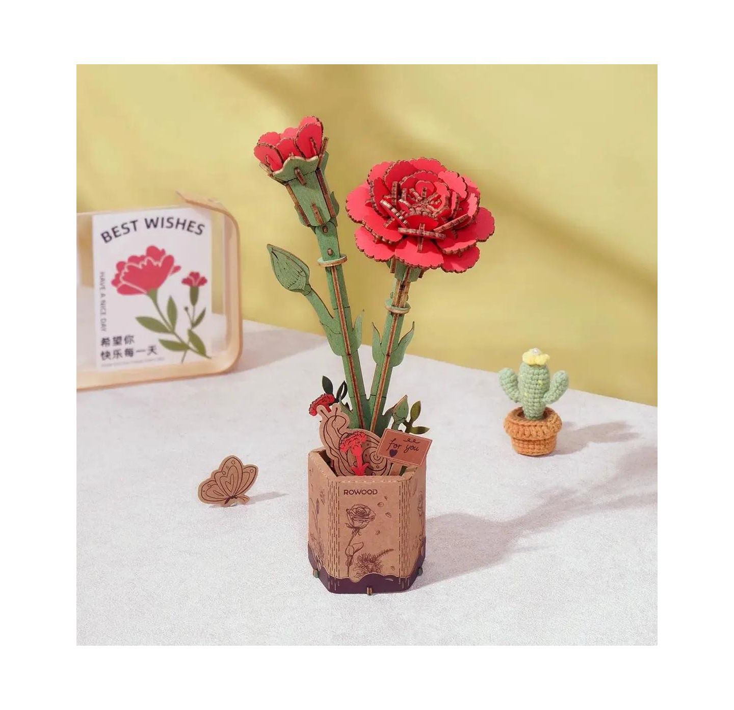 Детские конструкторы Flash Popup Red Carnation 3D Wood Puzzle, 124-Piece, Ages 14+ — фото 2