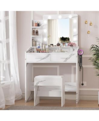 Lighted Mirror Dressing Table, Elegant Makeup Vanity Desk for Bedroom Use
