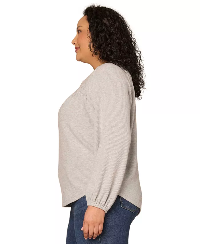 Plus Size Blouson Long-Sleeve Relaxed Top - thumbnail 2