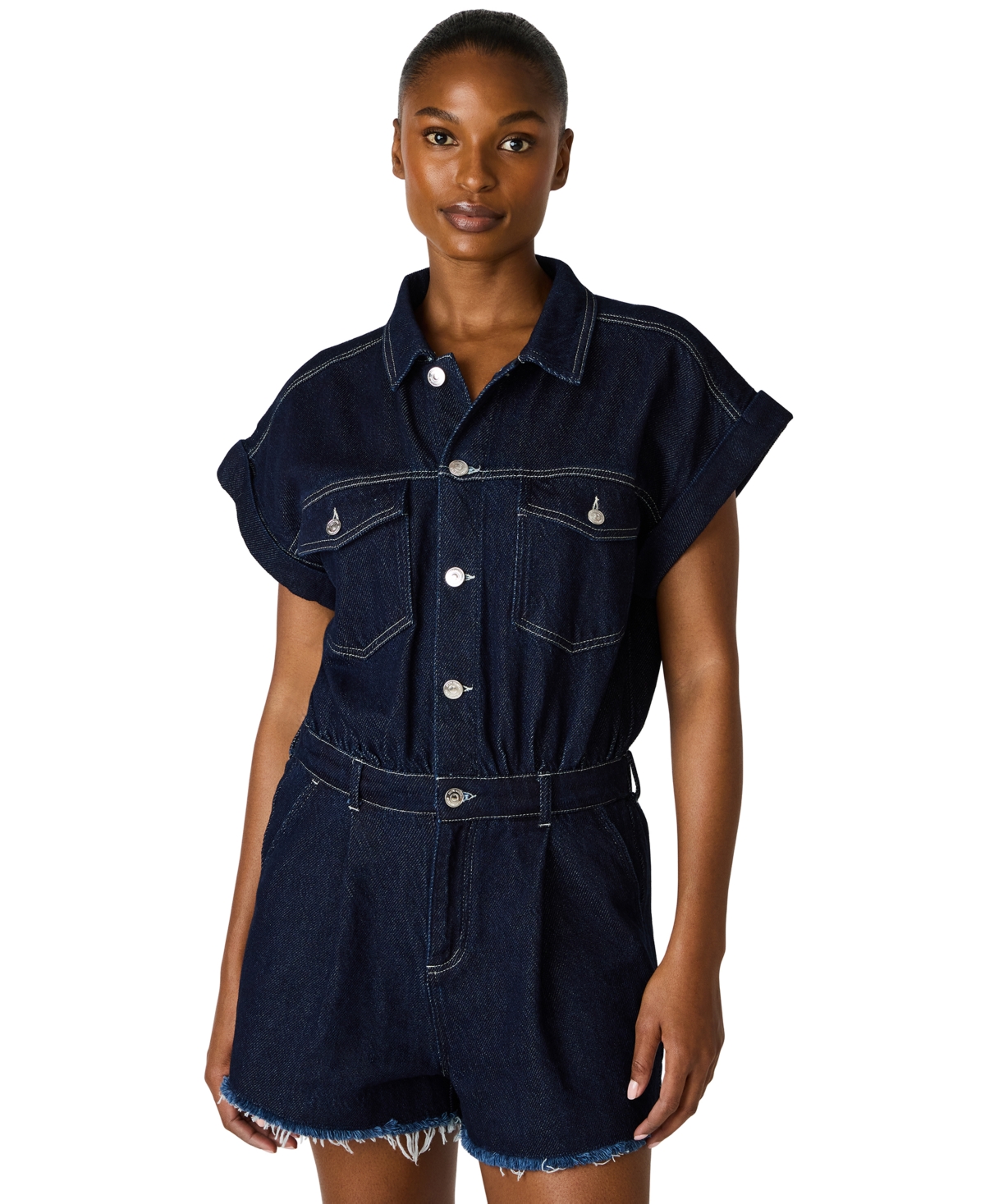 Steve Madden Women's Calliope Collared Short-Sleeve Romper