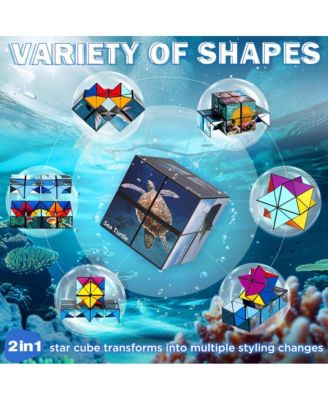 2-in-1 Ocean Split Magic Cube, Transformable Fidget Toy, Morphs into Star & More
