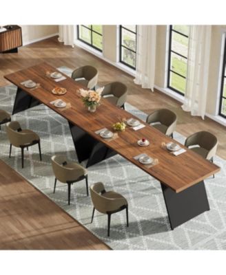 79" Long Dining Table for 6, Modern Narrow Rectangular Kitchen Table with Walnut Wooden Top & Black Metal Base