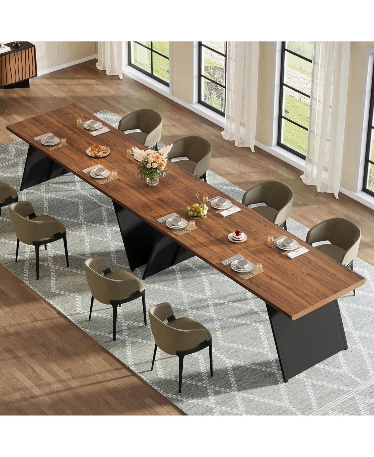 Tribesigns 79" Long Dining Table for 6, Modern Narrow Rectangular Kitchen Table with Walnut Wooden Top & Black Metal Base